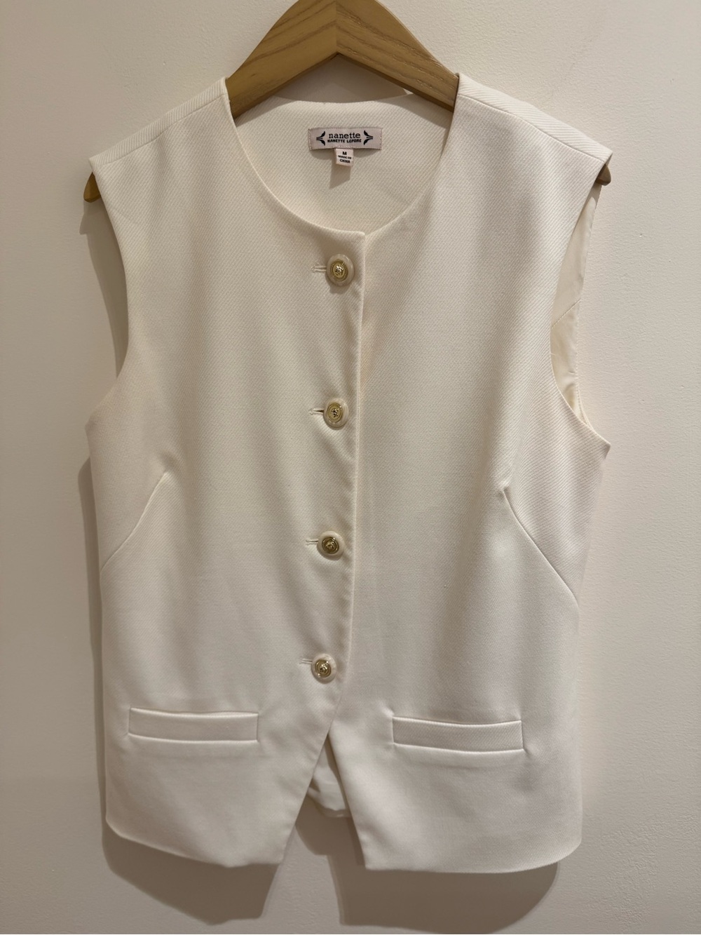 Nanette Lepore Cream Sleeveless Button Vest Top M
